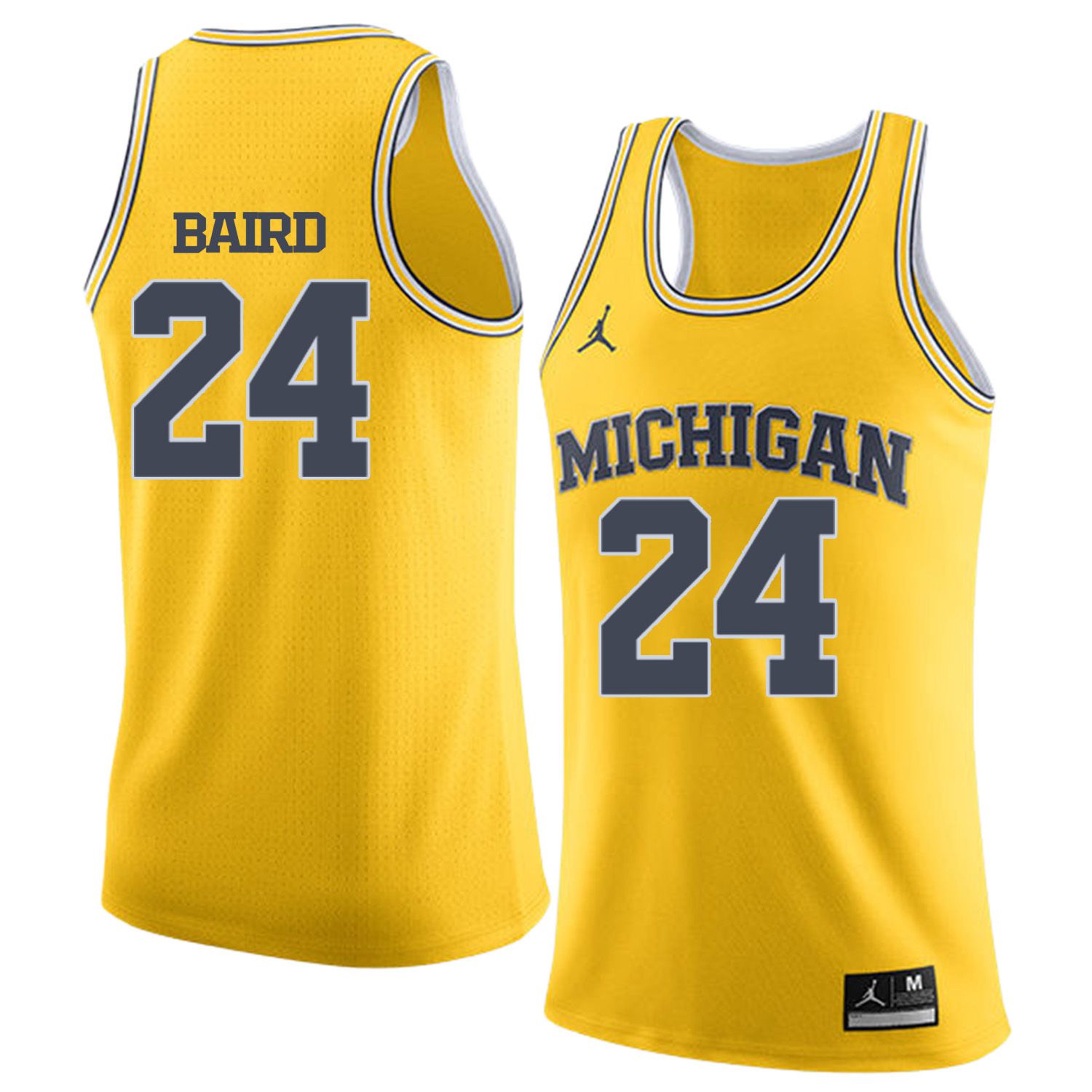Men Jordan University of Michigan Basketball Yellow 24 Baird Customized NCAA Jerseys